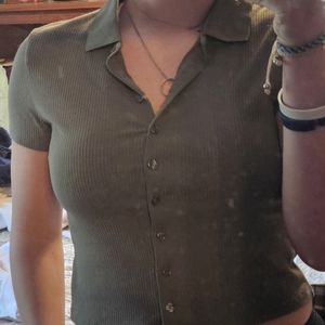 Collared and button up dark green tee-shirt